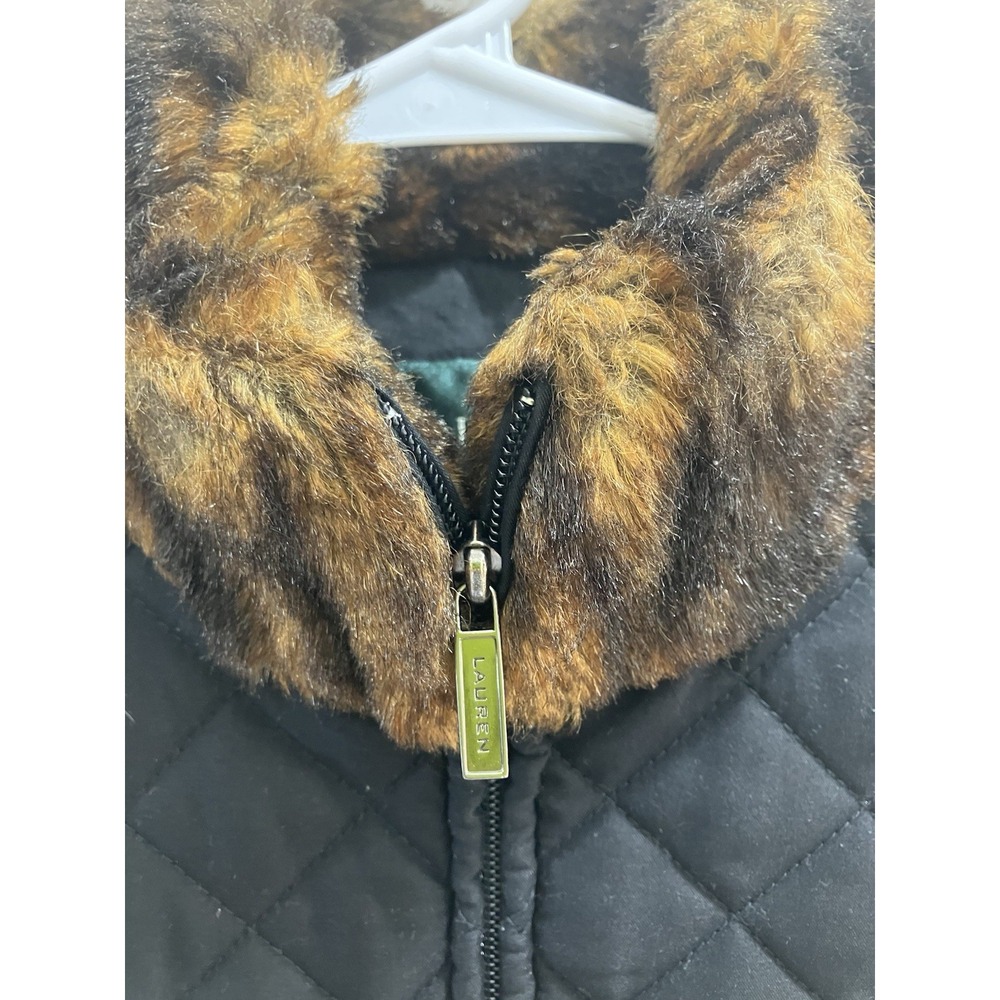 Women's LAUREN RALPH LAUREN Zip Quilted Vest w/Faux Fur Collar S BLACK - Picture 3 of 6